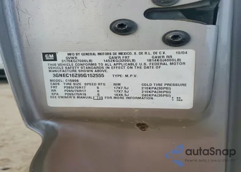 2005 Chevrolet Suburban C1500 z USA, uszkodzony, nr VIN 3GNEC16Z95G152555